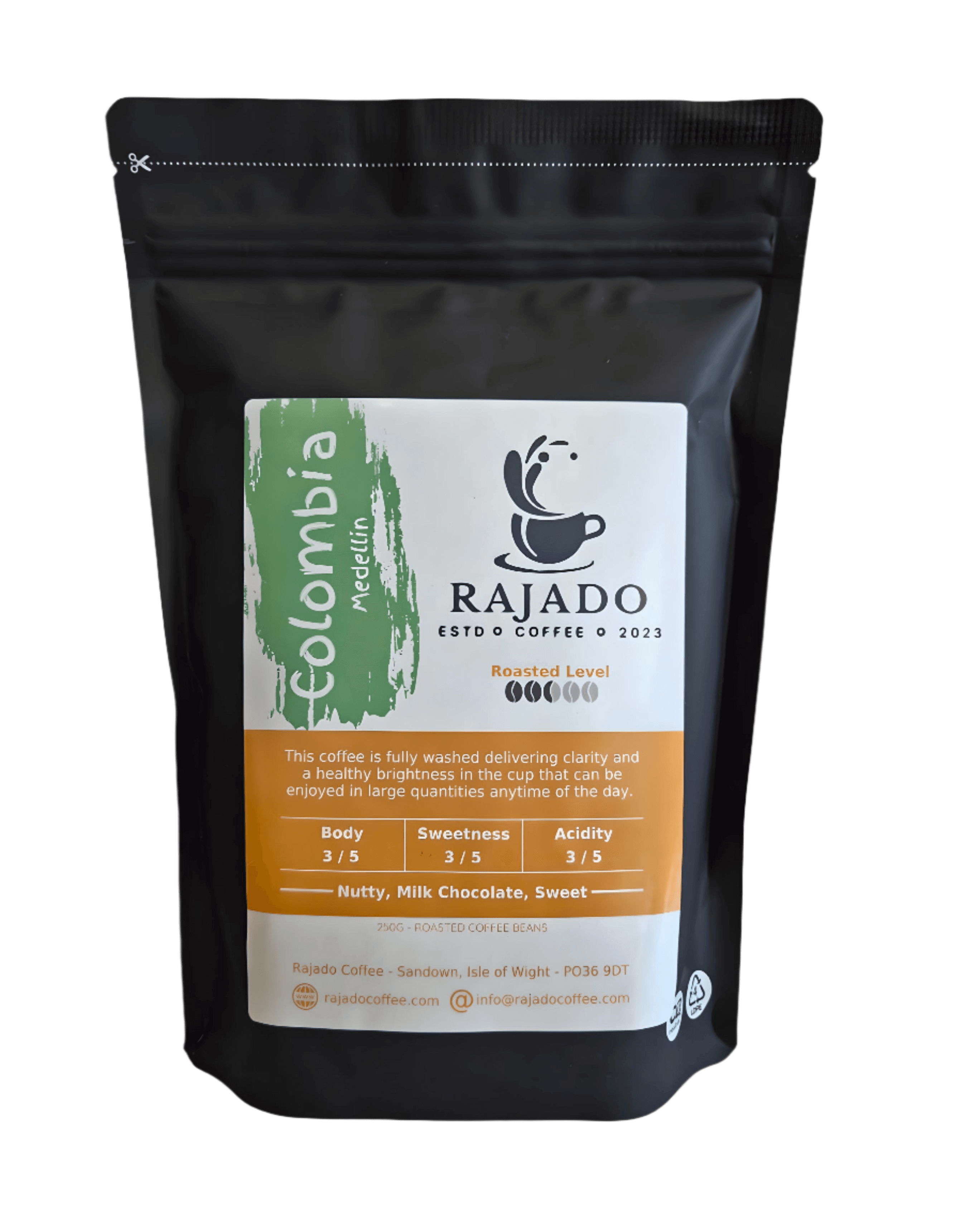 Single Origin Coffee Blend & Biscuit Break pack featuring Rajado Colombia coffee, ideal for espresso or filter.
