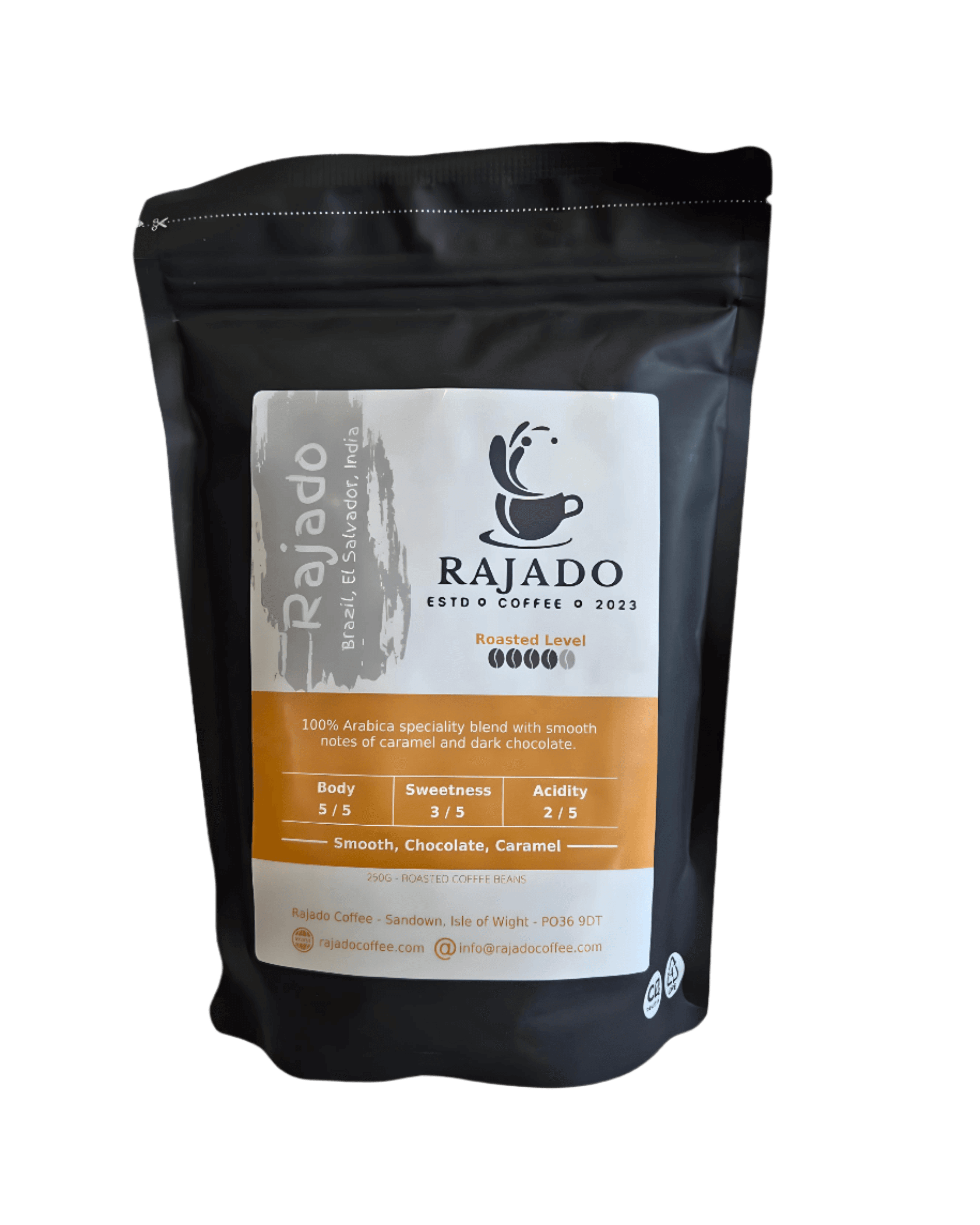 Coffee Blend & Biscuit Break pack featuring Rajado's specialty arabica coffee blend with smooth caramel notes.