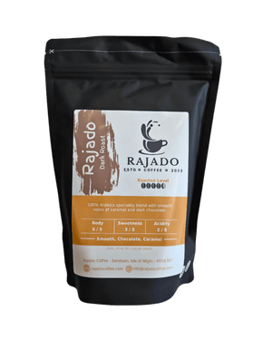 Coffee Blend & Biscuit Break pack featuring Rajado dark roast coffee with notes of caramel and dark chocolate.