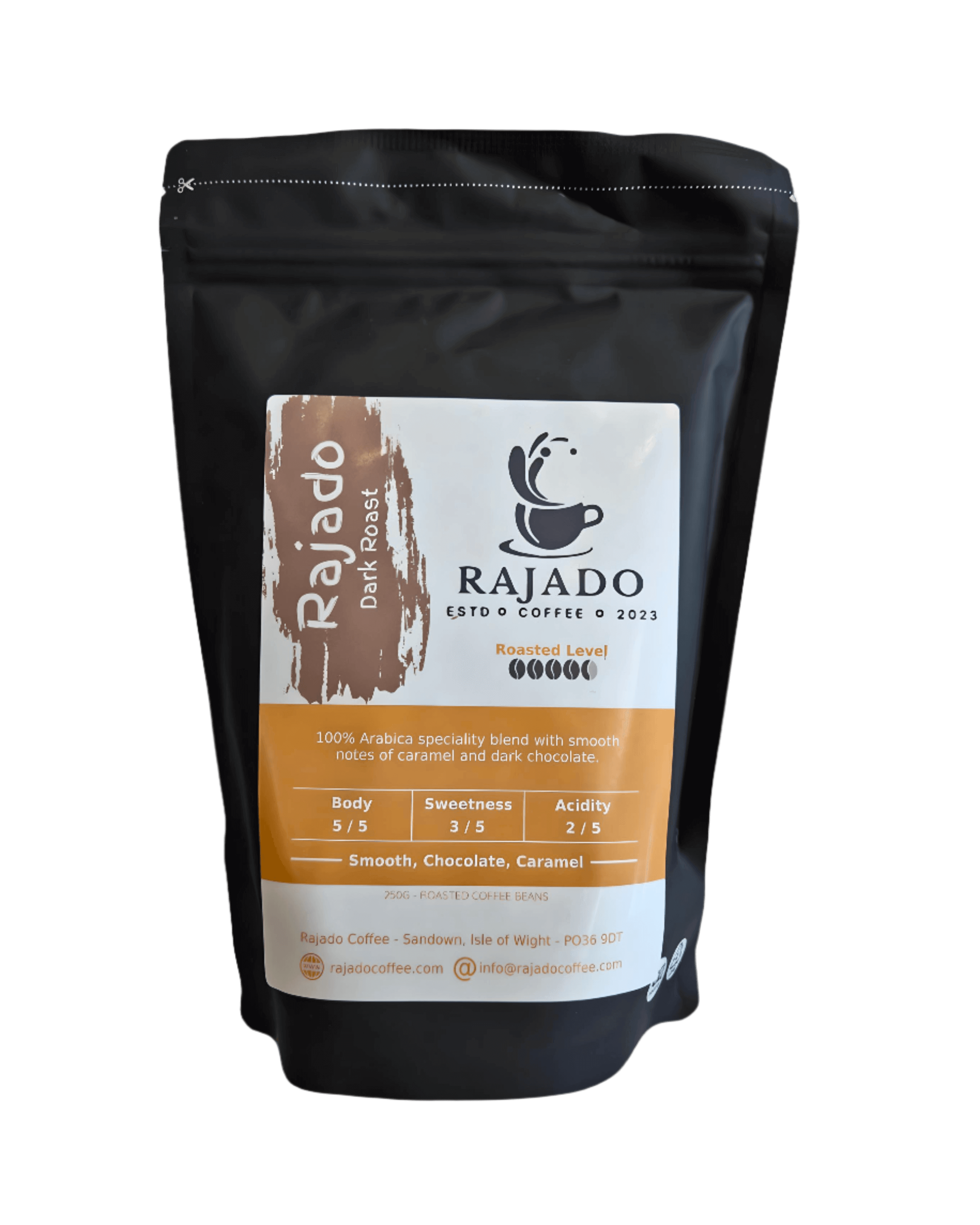Coffee Blend & Biscuit Break pack featuring Rajado dark roast coffee with notes of caramel and dark chocolate.