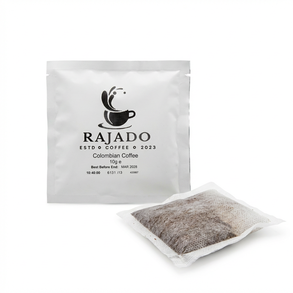 Coffee brew bags by Rajado, featuring Colombian coffee in a 10g pack.