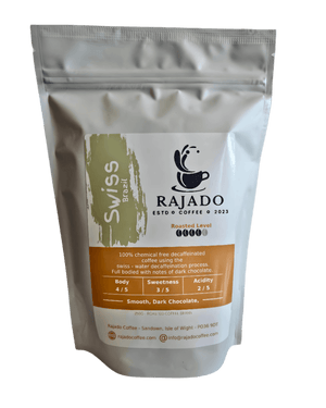 Coffee Blend & Biscuit Break - Rajado Swiss Brazil coffee pouch showcasing smooth dark chocolate notes.