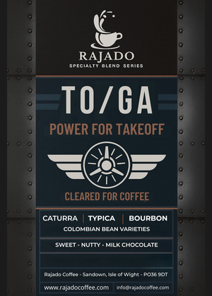 TO/GA Aviation blend coffee with Colombian Supremo beans, offering sweet, nutty flavor notes in every cup.