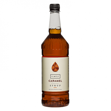 UK made caramel coffee syrup in a 1 litre bottle for flavoring coffee and desserts.