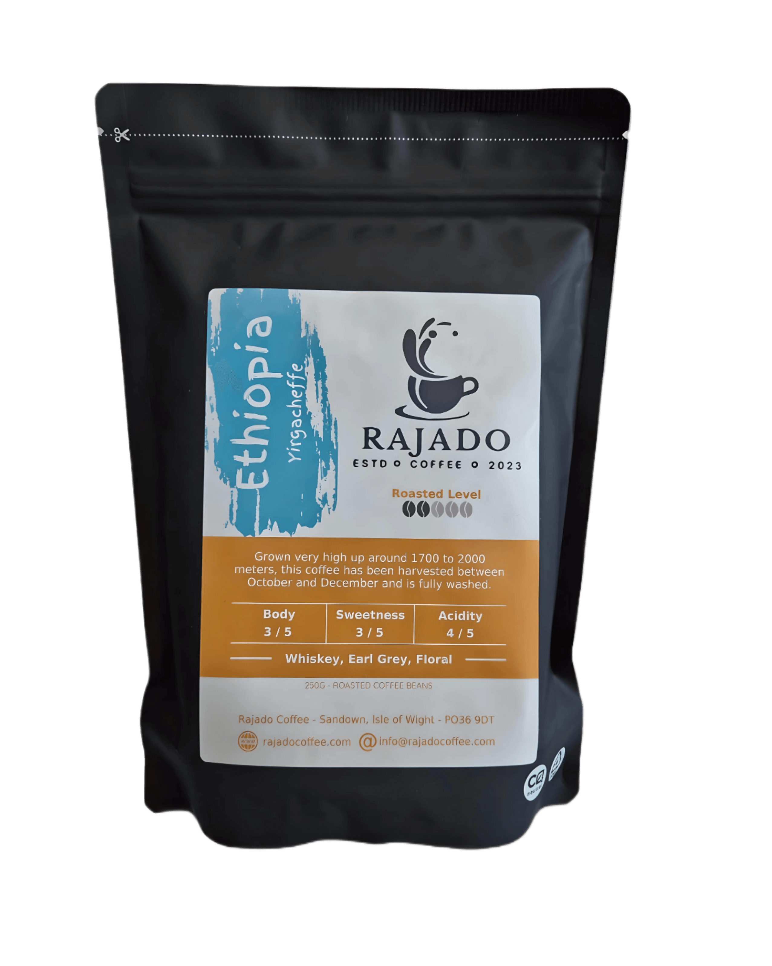 Single Origin Coffee Blend & Biscuit Break pack featuring Rajado Coffee's Ethiopian beans, showcasing rich flavors.