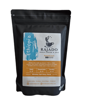 Single Origin Coffee Blend & Biscuit Break pack featuring Rajado Coffee's Ethiopian beans, showcasing rich flavors.