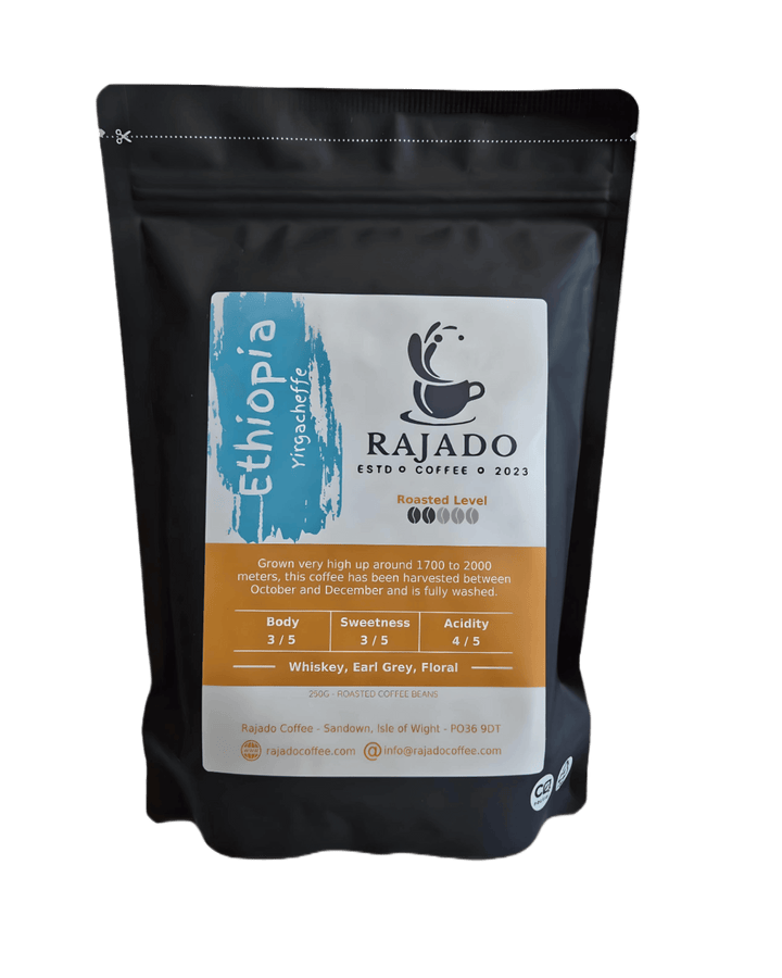 Single Origin Coffee Blend & Biscuit Break pack featuring Rajado Coffee's Ethiopian beans, showcasing rich flavors.